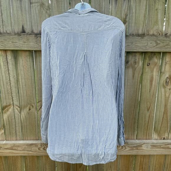 Velvet Heart navy white railroad stripe long sleeve button down - Picture 2 of 4